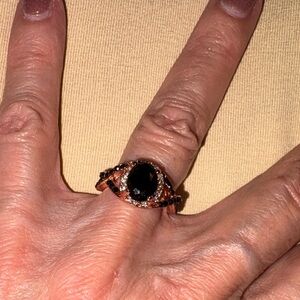 Size 6  Faux Blue Sapphire In Rose Setting